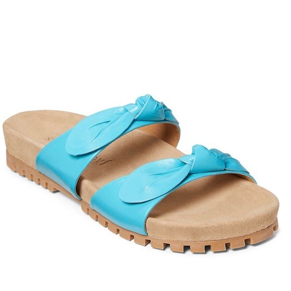Jack Rogers Rose Aqua Blue Leather Double Knot Slide Flat Sandals - Picture 1 of 8